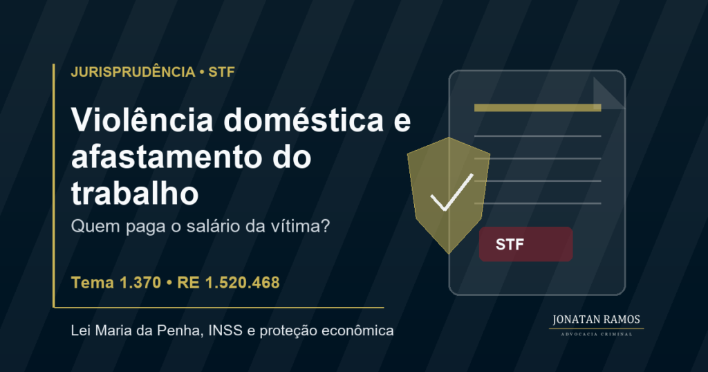 Arte de capa sobre jurisprudência do STF no Tema 1.370, violência doméstica e afastamento do trabalho.