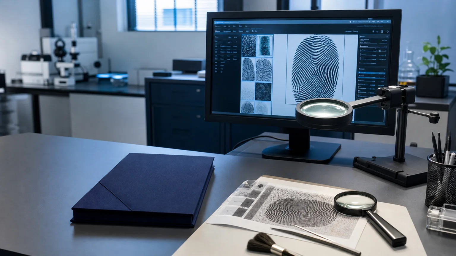 Laboratório de papiloscopia com análise de impressões digitais