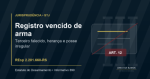Arte de capa sobre posse de arma de fogo com registro vencido pertencente a terceiro falecido.