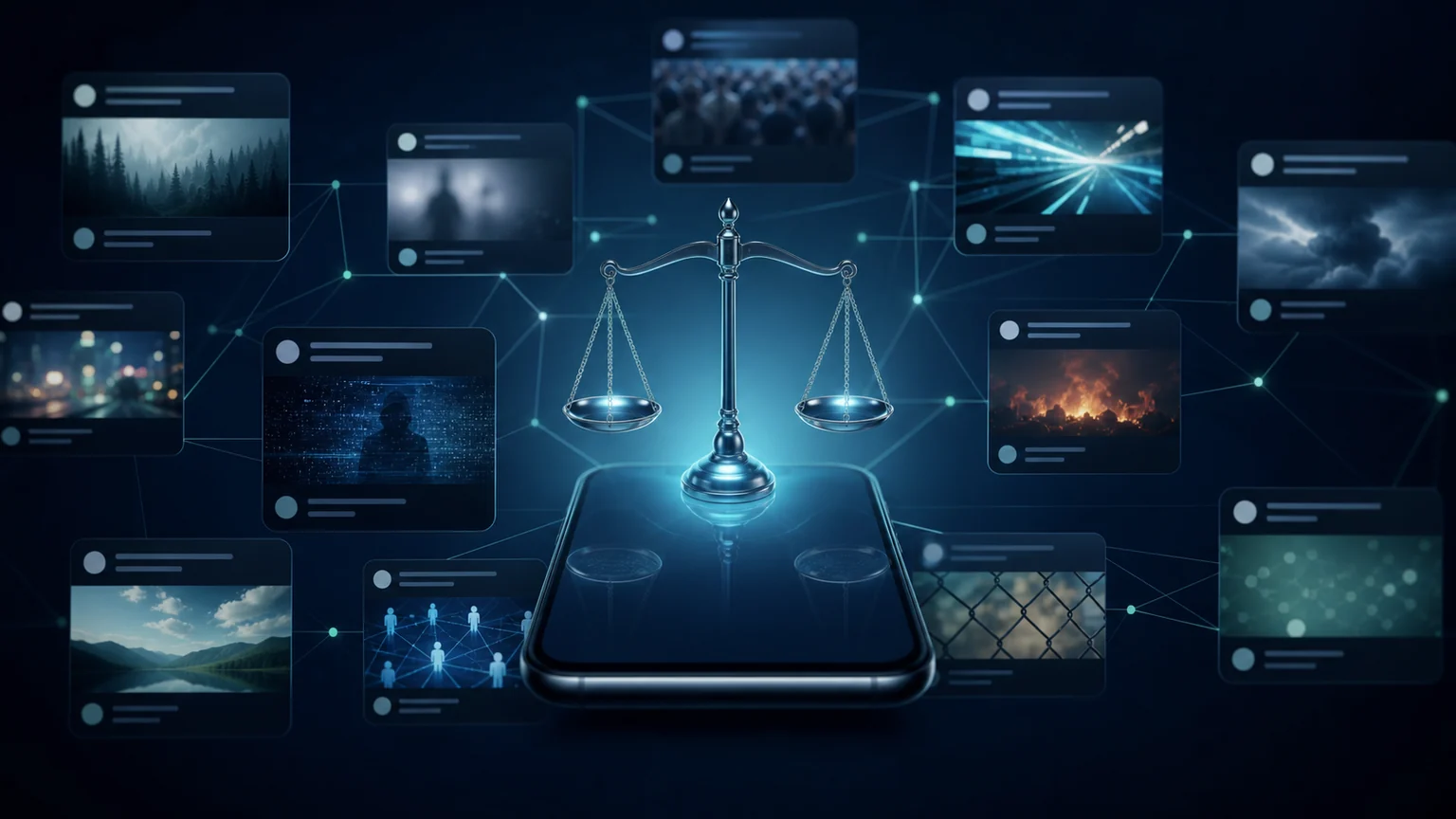 Rede digital e balança da Justiça sobre conteúdos publicados na internet