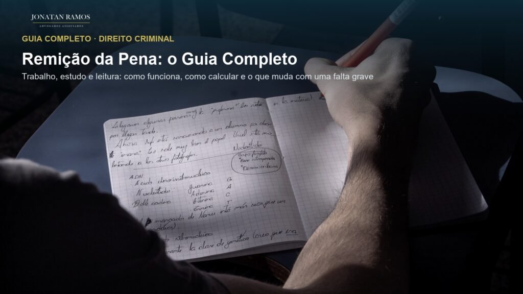 Mãos escrevendo em um caderno de estudos numa mesa de sala de aula