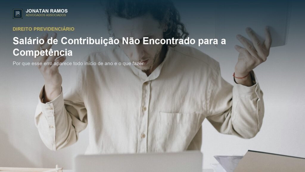 Homem frustrado à mesa de trabalho olhando para papéis e computador, sinal de erro ao tentar emitir guia